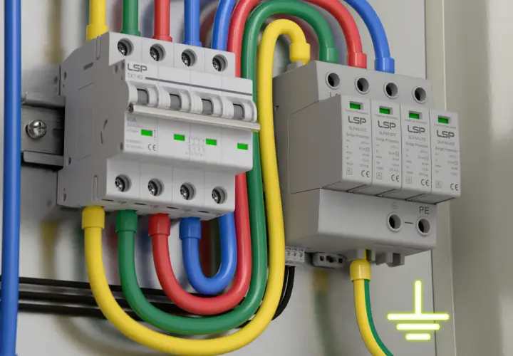 Instalacja elektryczna z wyłącznikiem i ochronnikami przepięć. Zwróć uwagę na prawidłowe podłączenie uziemienia, które zapewnia niską impedancję.