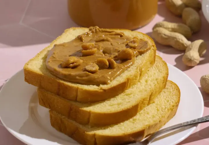 Stos kanapek z masłem orzechowym, z orzeszkami na wierzchu. Czy pies może masło orzechowe? To pytanie nurtuje wielu właścicieli czworonogów.