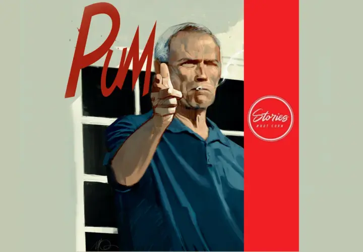Illustrazione di Clint Eastwood con sigaretta e dito puntato, evocando il significato del film Gran Torino.