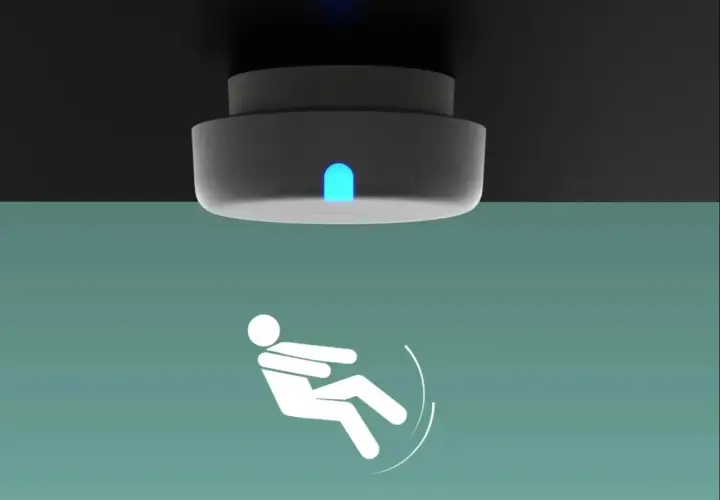 Dispositivo de techo con luz azul, detecta caídas de personas mayores.