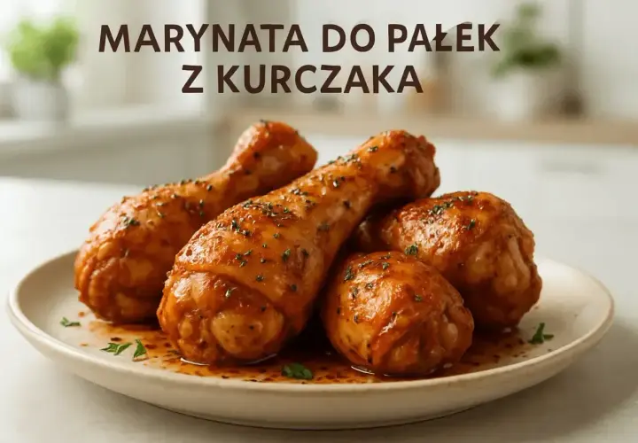 Soczyste pałki z kurczaka w aromatycznej marynacie, posypane ziołami, gotowe do podania.