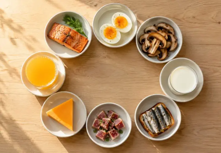 Lachs, Eier, Pilze, Milch, Sardinen, Thunfisch, Käse und Orangensaft – diese Lebensmittel enthalten Vitamin D.