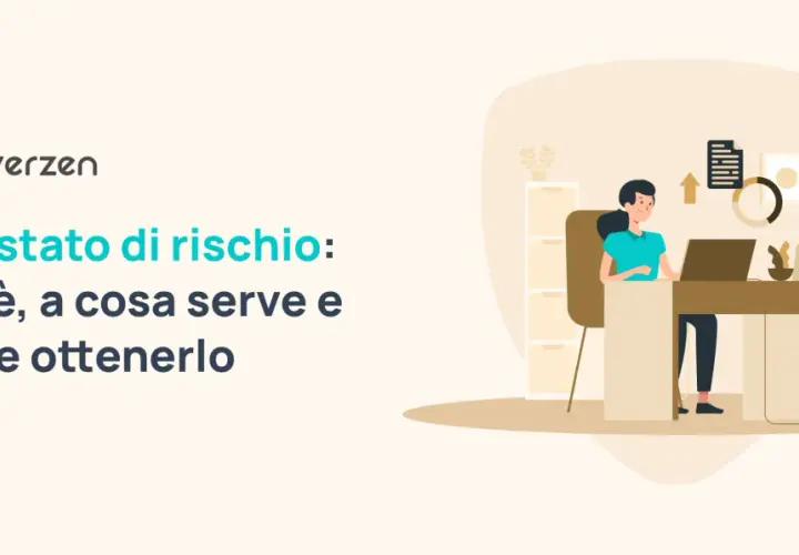 Coverzen presenta l'attestato di rischio: cos'è, a cosa serve e come ottenerlo. Illustrazione di una persona al computer.