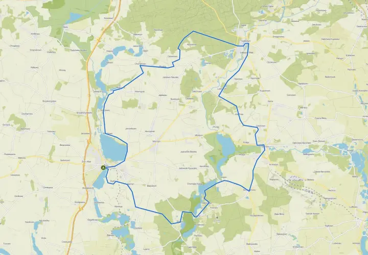 Malownicza mapa z zaznaczonymi trasami rowerowymi Kujawsko-Pomorskiego. Idealna do planowania aktywnego wypoczynku na łonie natury.