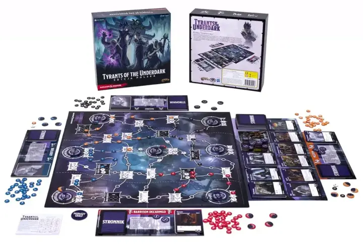 Plansza do gry rpg "Tyrants of the Underdark" z kartami, żetonami i pudełkiem. Przygotuj się na epicką przygodę!