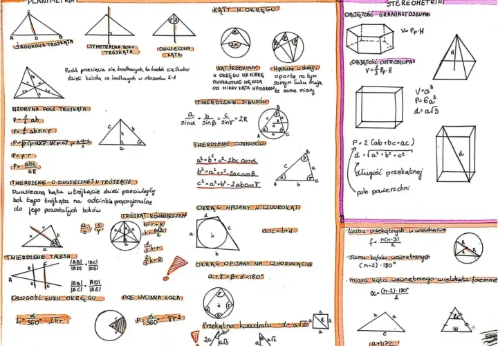 Wzór sumaryczny dla pola trójkąta: P = 1/2 * a * h. Rysunki geometryczne i wzory.