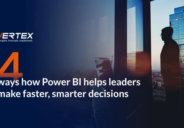 A silhouette of a leader gazes at a cityscape, embodying the informational power of Power BI to drive faster, smarter decisions.