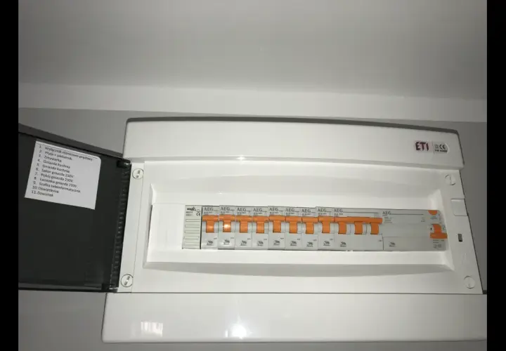 Tablica rozdzielcza z bezpiecznikami. Czy płyta indukcyjna ma bezpiecznik? Tak, jest na liście oznaczeń.