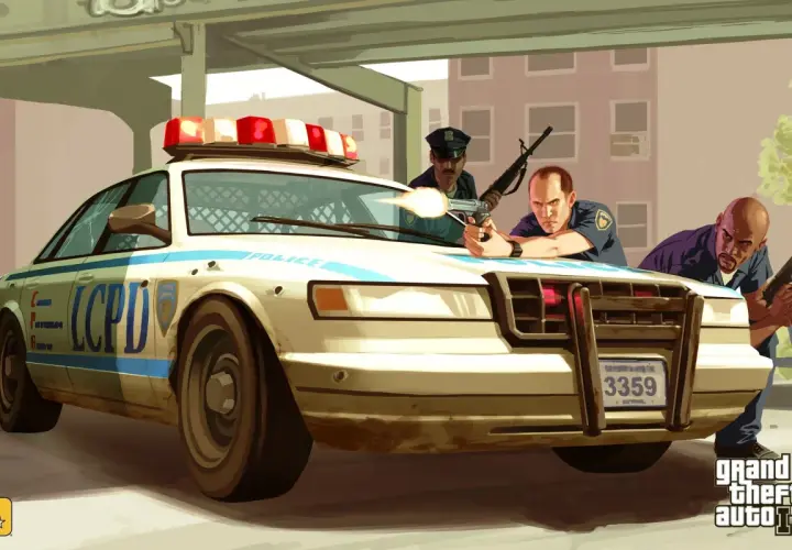 Policjanci z LCPD w akcji, gotowi do strzału. Może przydałyby się im **GTA 4 kody** na nieśmiertelność?