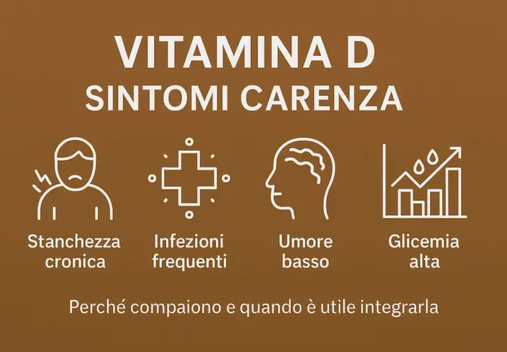 Carenza vitamina D: sintomi neurologici come stanchezza, umore basso, infezioni frequenti e glicemia alta.