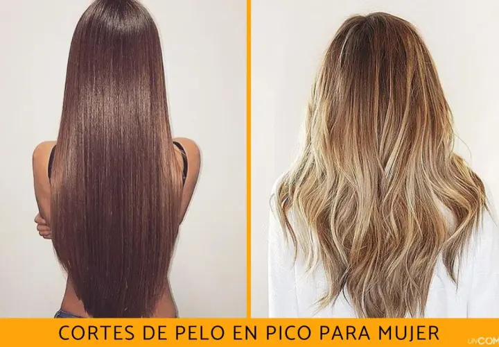 Dos estilos de cabello, uno liso y oscuro, otro rubio y ondulado, ambos con un corte pico que realza la forma.