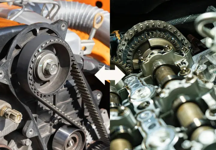 Comparación de un motor con correa de distribución y uno con cadena. ¿Cuántas correas tiene un coche?