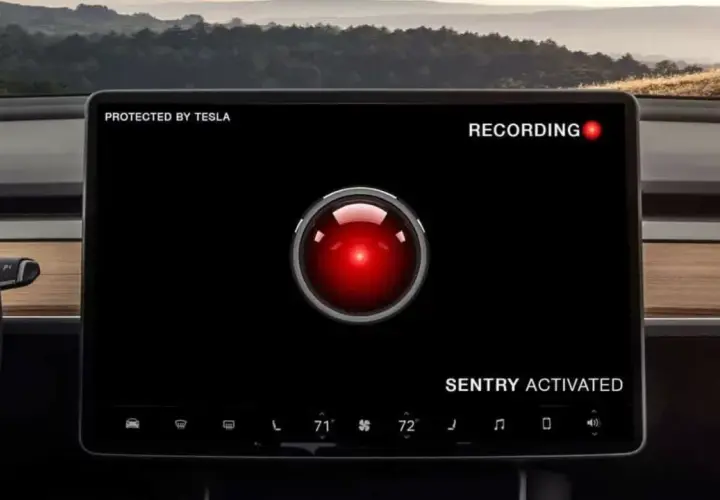 Tesla Sentry Mode aktiverad, inspelning pågår. En röd lins lyser. Är Tesla Sentry Mode lagligt i Sverige?