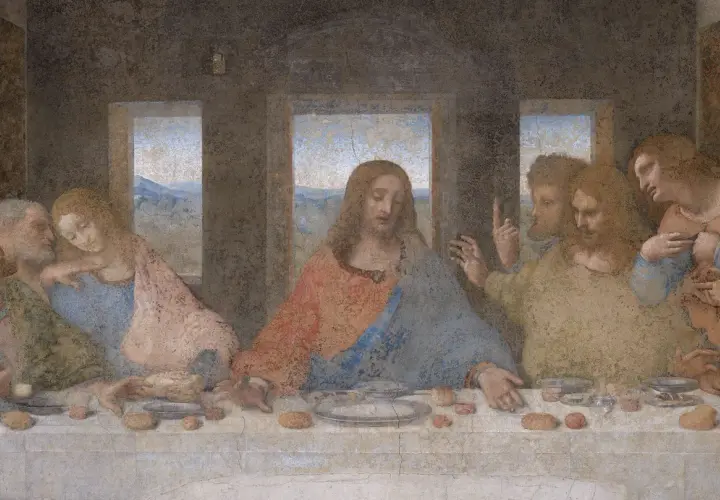 Leonardo da Vinci malte das letzte Abendmahl. Jesus und seine Jünger sitzen an einer Tafel.