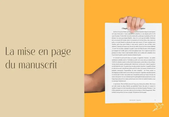 La mise en page d'un livre manuscrit, avec des mains tenant le texte imprimé.