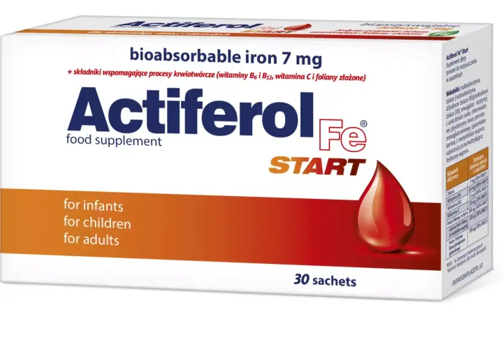 Actiferol Fe Start, suplement diety z żelazem, dla niemowląt, dzieci i dorosłych. 30 saszetek.