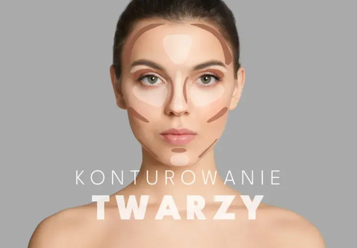 Modelka prezentuje konturowanie brody i twarzy. Ciemne i jasne plamy podkreślają rysy.