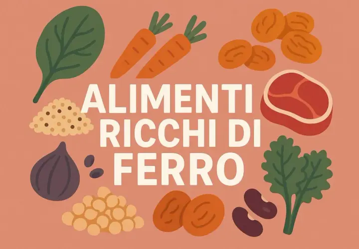Alimenti ricchi di ferro: spinaci, carote, carne, fichi, lenticchie, albicocche secche e fagioli.