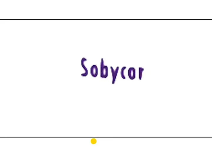 Fioletowy napis "Sobycor" na białym tle.