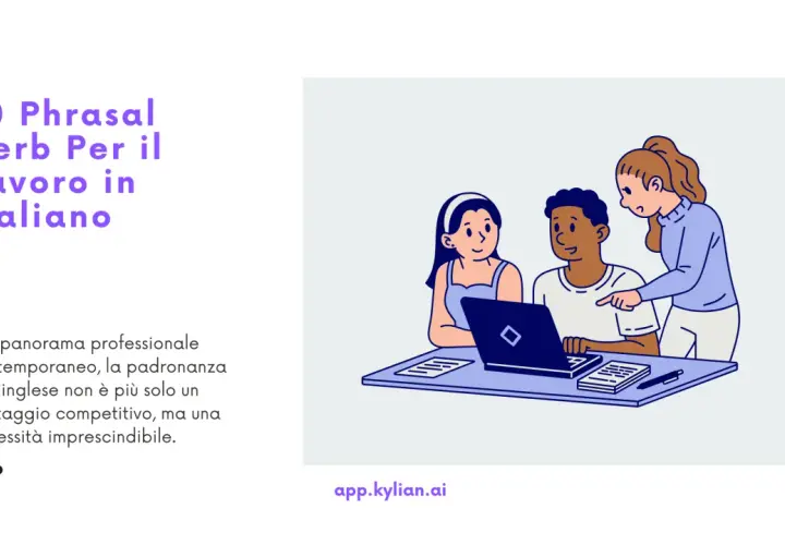 Imparare verbi e preposizioni in inglese per il lavoro. Tre persone collaborano al computer, una indica lo schermo.