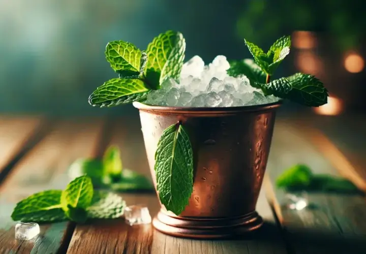 Jak zrobić Mint Julep w miedzianym kubku: tradycja z Kentucky. Świeża mięta, kruszony lód i miedziany kubek.