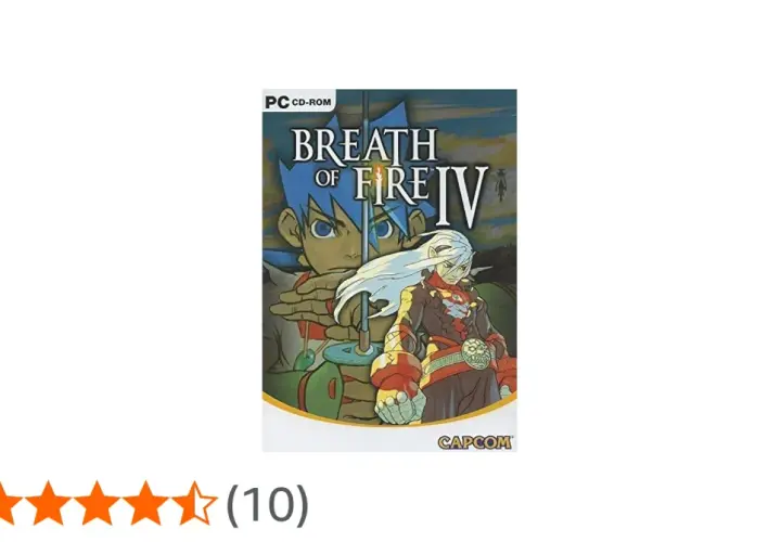 Okładka gry PC CD-ROM Breath of Fire IV z postaciami Ryu i Fou-Lu.
