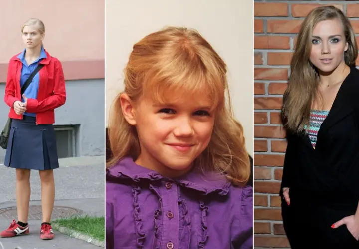 Trzy zdjęcia Bożenki z Klanu: jako dziecko, nastolatka w szkolnym mundurku i młoda kobieta.