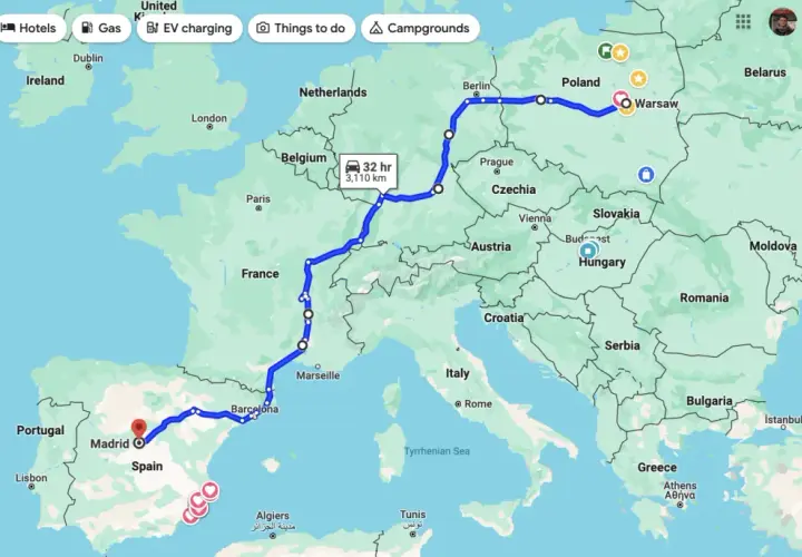 Ile km jest z Polski do Hiszpanii? Sprawdź najkrótsze trasy i czas podróży