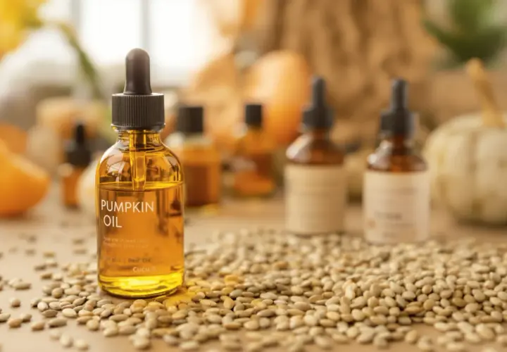 Aceite de semilla de calabaza, ideal para el crecimiento del cabello y la reducción de la pérdida de cabello. Un aliado natural contra el DHT.