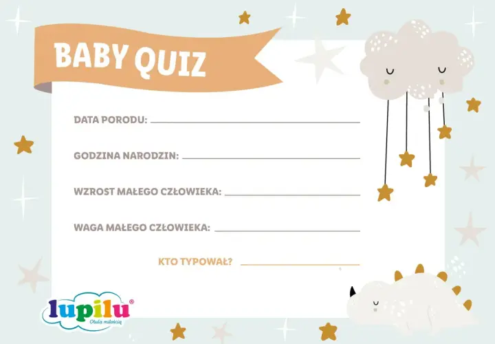 Baby quiz na baby shower! Wypełnij datę, godzinę, wzrost i wagę dziecka. Kto pierwszy zgadnie?