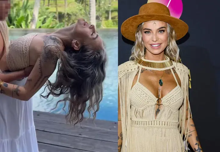 Kasia Nast, znana z odważnych stylizacji, w zwiewnej sukni i z tatuażami. Na drugim zdjęciu w kapeluszu i boho kreacji.