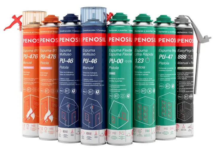 Latas de poliuretano expandido Penosil para construcción y aislamiento.