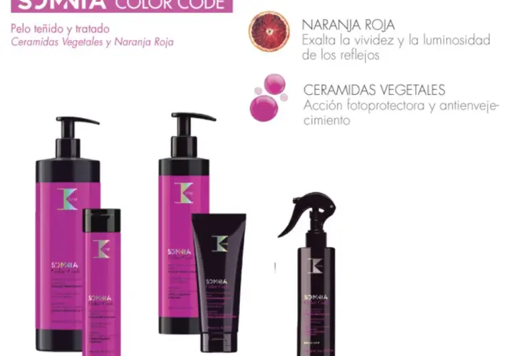 Productos Somnia Color Code para pelo teñido, con naranja roja y ceramidas vegetales. ¡Mechas sin amoniaco radiantes!