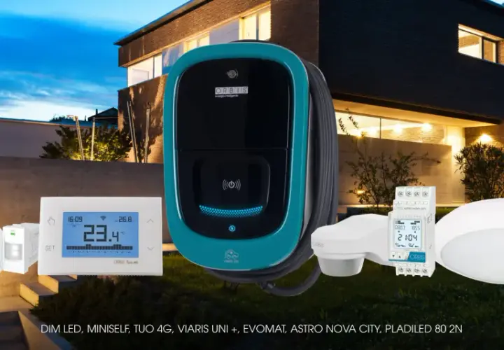 Dispositivos para saber como automatizar las luces de mi casa: termostato, sensor de movimiento, cargador de coche eléctrico y luminarias.