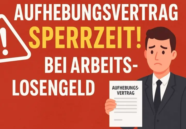 Achtung! Aufhebungsvertrag kann Sperrfrist beim Arbeitslosengeld bedeuten. Trauriger Mann hält Dokument.