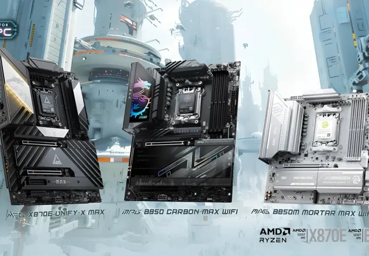 Drei MSI-Mainboards (X870E, B650, B650M) für AMD Ryzen Prozessoren, bereit für die AMD EXPO.