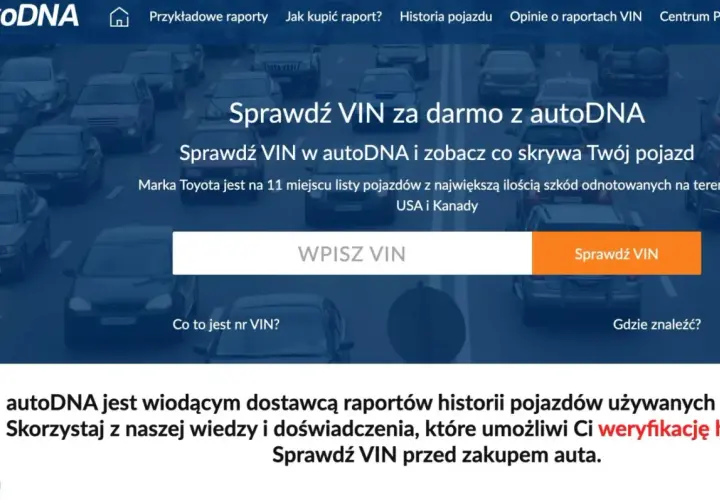 Sprawdź historię pojazdu z autoDNA. Wpisz numer VIN, by uzyskać wiarygodne autodna opinie i weryfikację auta przed zakupem.