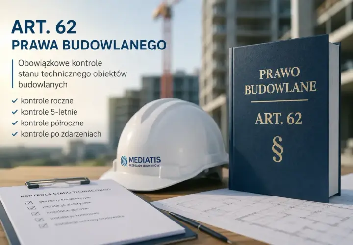 Kategoria obiektu budowlanego: Prawo Budowlane, Art. 62. Obowiązkowe kontrole stanu technicznego obiektów budowlanych, w tym roczne, 5-letnie, półroczne i po zdarzeniach.