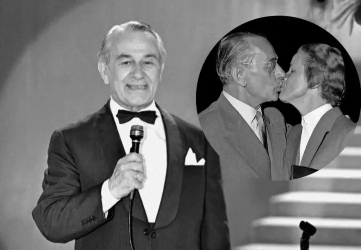 Mieczysław Fogg z mikrofonem i w tle pocałunek z ukochaną – jego podwójne życie.