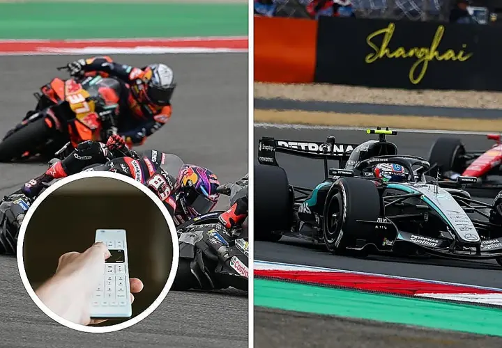 Motociclistas en acción y un coche de F1 en Shanghai. ¡Disfruta del motogp en abierto desde tu sofá!