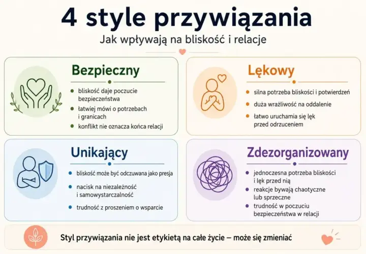 Styl unikający przywiązania: bliskość jako presja, nacisk na niezależność, trudność w proszeniu o wsparcie.