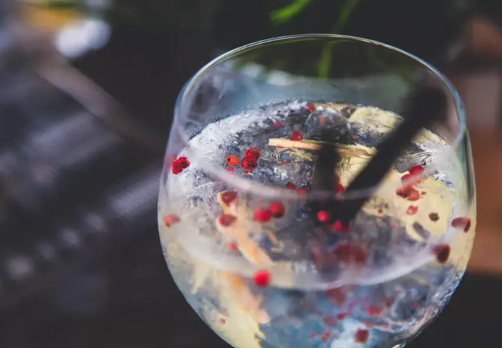 Orzeźwiający gin z lodem, plasterkiem cytrusa i czerwonym pieprzem, dodawanym do ginu dla aromatu.