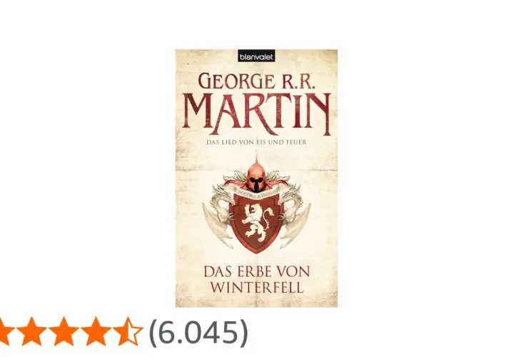 Das Buchcover "Das Erbe von Winterfell" von George R.R. Martin zeigt das Wappen von Haus Stark, das auf den Kampf um den eisernen Thron hindeutet.