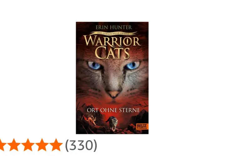 Cover von "Warrior Cats: Das gebrochene Gesetz" mit einem bedrohlichen Katzengesicht und zwei Katzen im Vordergrund.