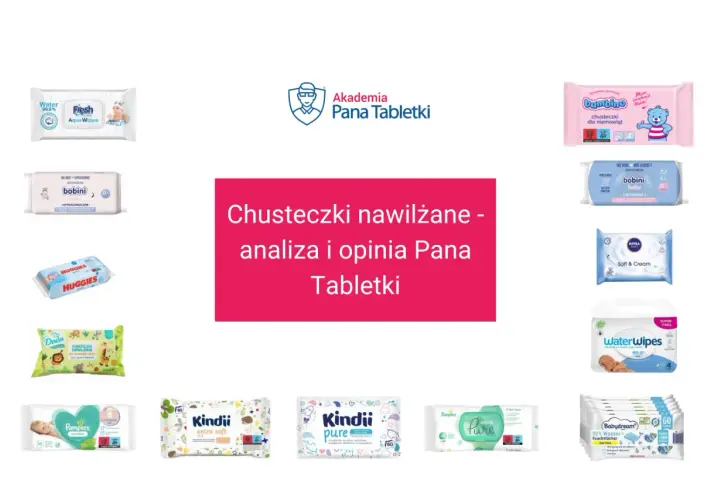 Jakie chusteczki dla noworodka wybrać? Analiza i opinia Pana Tabletki prezentuje różne marki chusteczek nawilżanych, m.in. Bambino, Bobini, Nivea, WaterWipes.