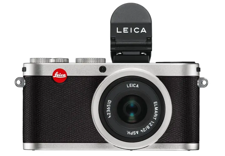 Elegancki aparat Leica X2 z wysuwanym wizjerem optycznym.