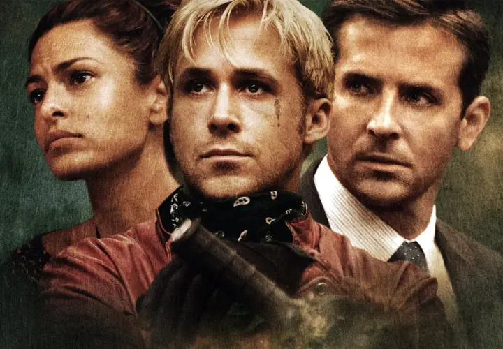 Bradley Cooper i Ryan Gosling i Eva Mendes i filmen The Place Beyond the Pines.