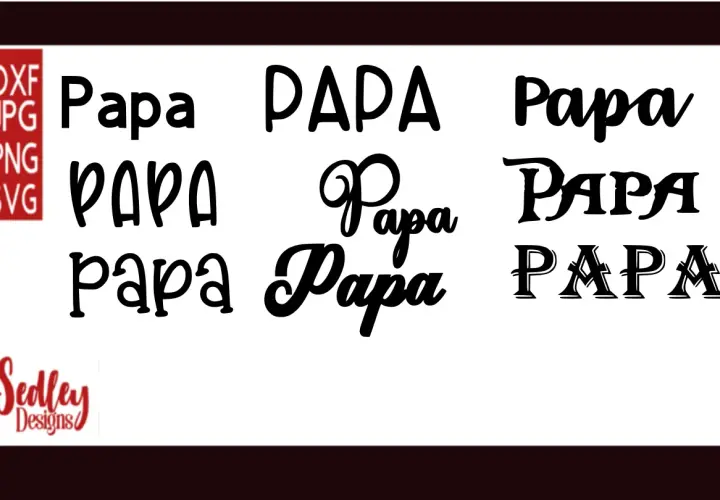 Varias opciones de letras para "papá" en diferentes estilos, ideales para diseños del día del padre.