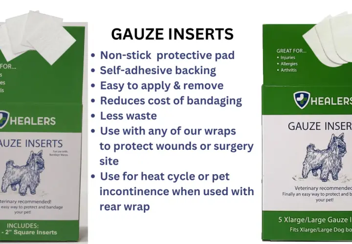 Wkładki z gazy Healers zapewniają bioprotect dla zwierząt, chroniąc rany i miejsca po operacjach. Łatwe w użyciu, samoprzylepne.