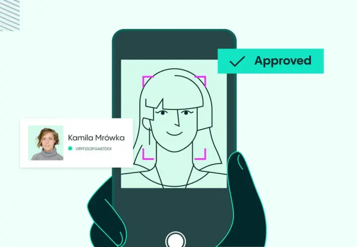 Proceso de verificación de identidad completado. La foto de Kamila Mrówka aparece en la pantalla del móvil, aprobada.